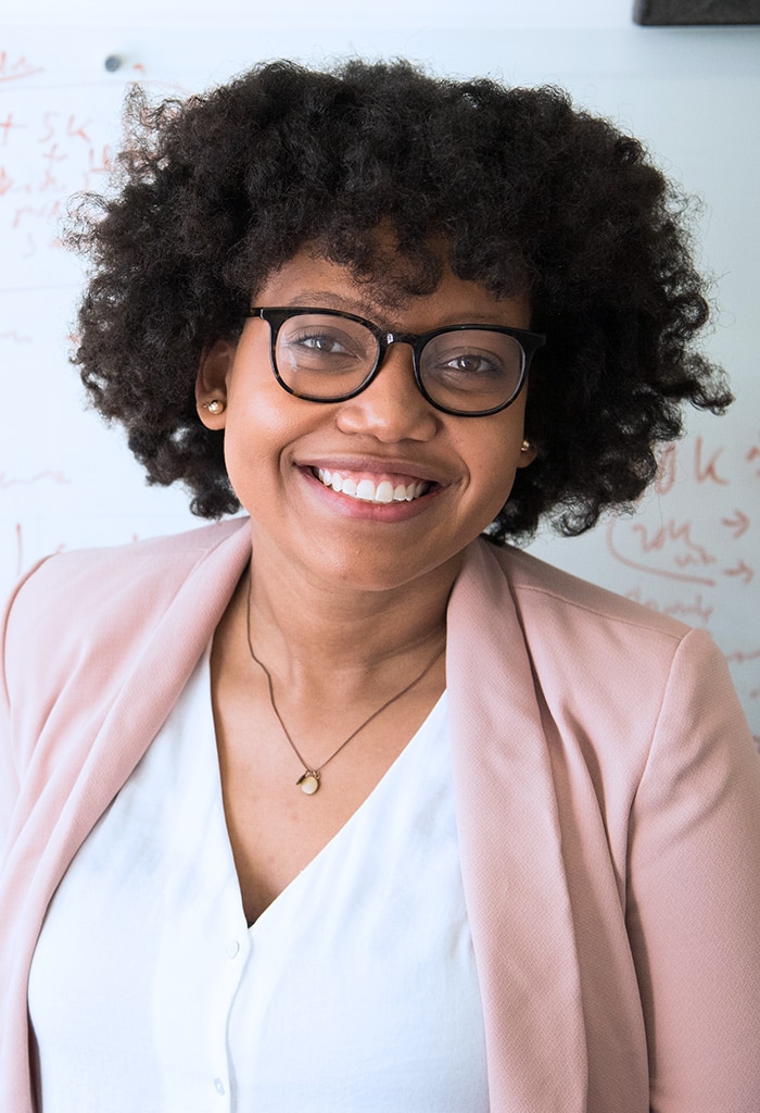 Smiling woman wearing glasses